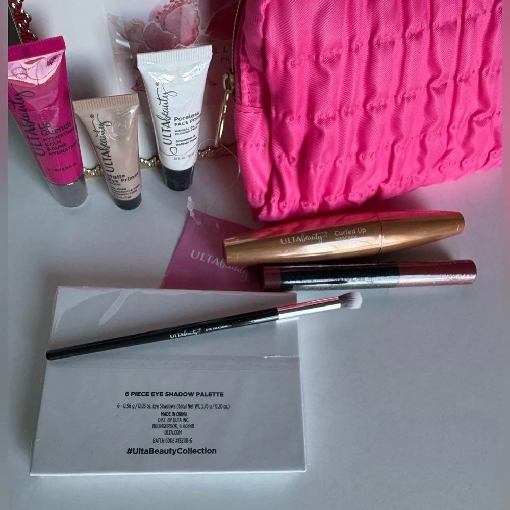 New✨Ulta Beauty 7 Piece Set Plus Pink Quilted Cosmetic Bag - Picture 2 of 6